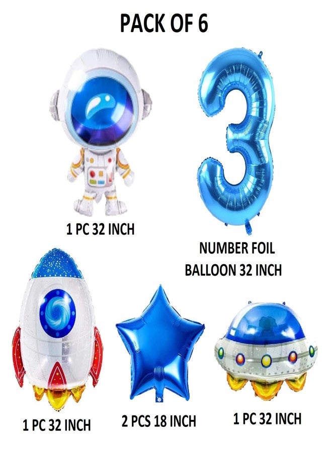 Fi - Flick In 6 Pcs Space Theme Birthday Decoration 3Rd For Boys Astronaut Third Decorations Boy Rocket Balloons (Pack Of, Multicolor) Mylar - Image 2